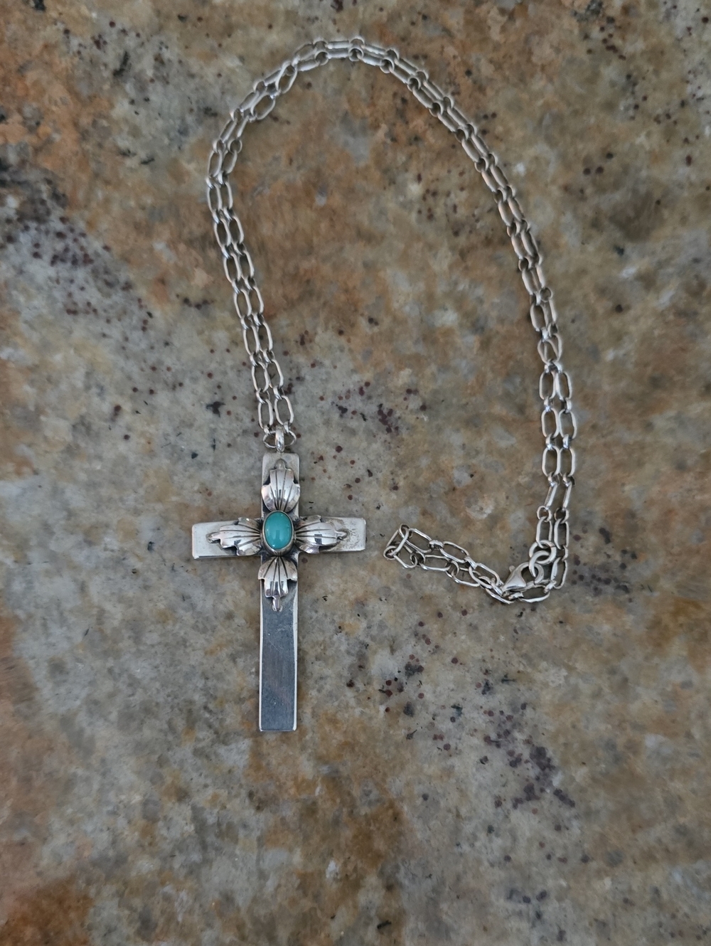 Sterling Silver Cross Necklace with Turquoise Accent - Women's Jewelry